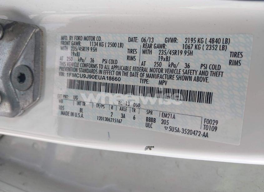 Photo 9 of 2014 Ford Escape TITANIUM (VIN 1FMCU9J90EUA18660)