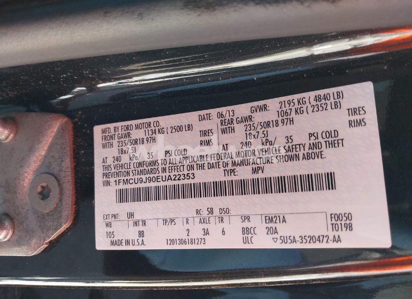 Photo 9 of 2014 Ford Escape TITANIUM (VIN 1FMCU9J90EUA22353)