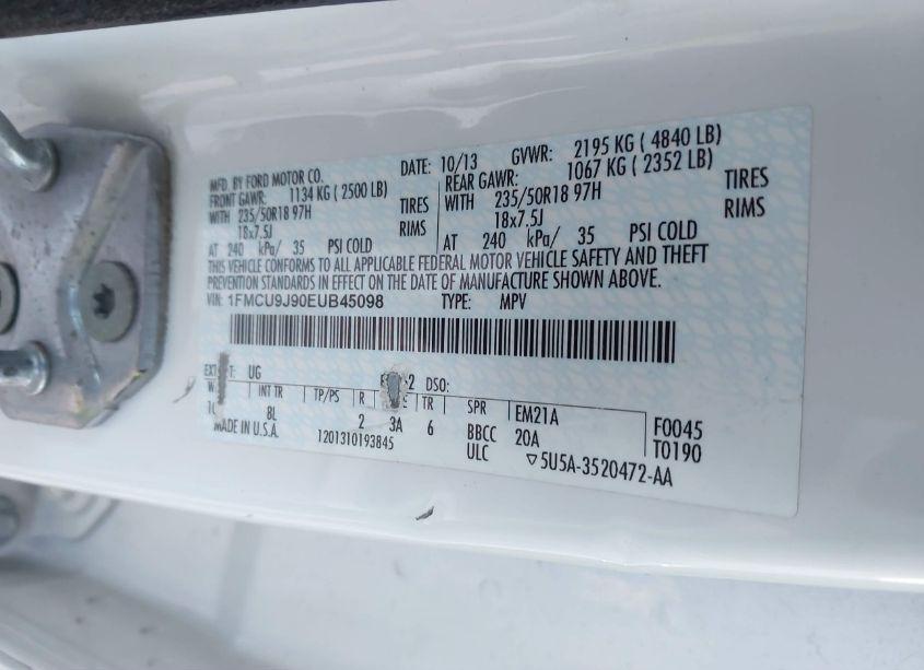 Photo 9 of 2014 Ford Escape TITANIUM (VIN 1FMCU9J90EUB45098)