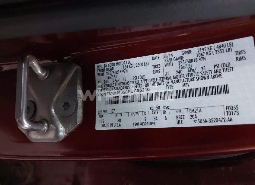 Photo 9 of 2014 Ford Escape TITANIUM (VIN 1FMCU9J90EUC85216)