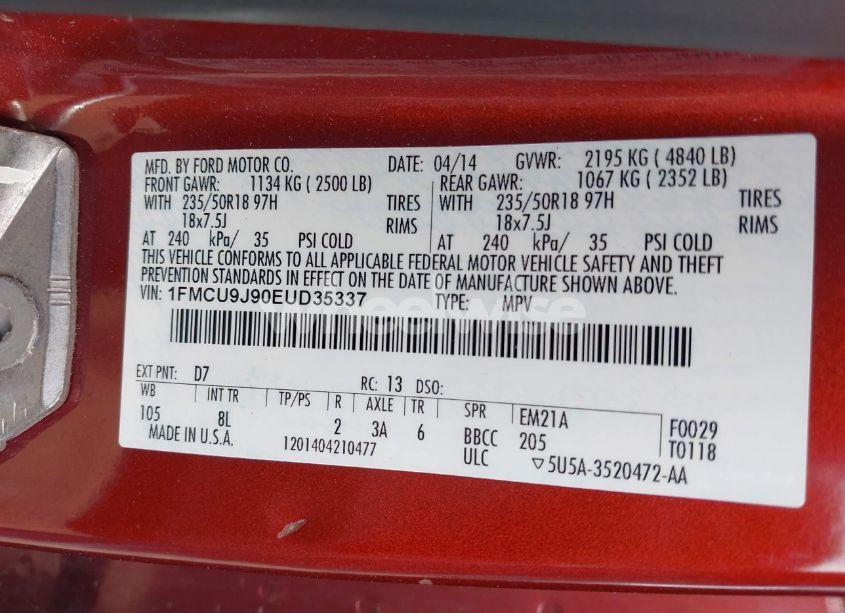 Photo 9 of 2014 Ford Escape TITANIUM (VIN 1FMCU9J90EUD35337)