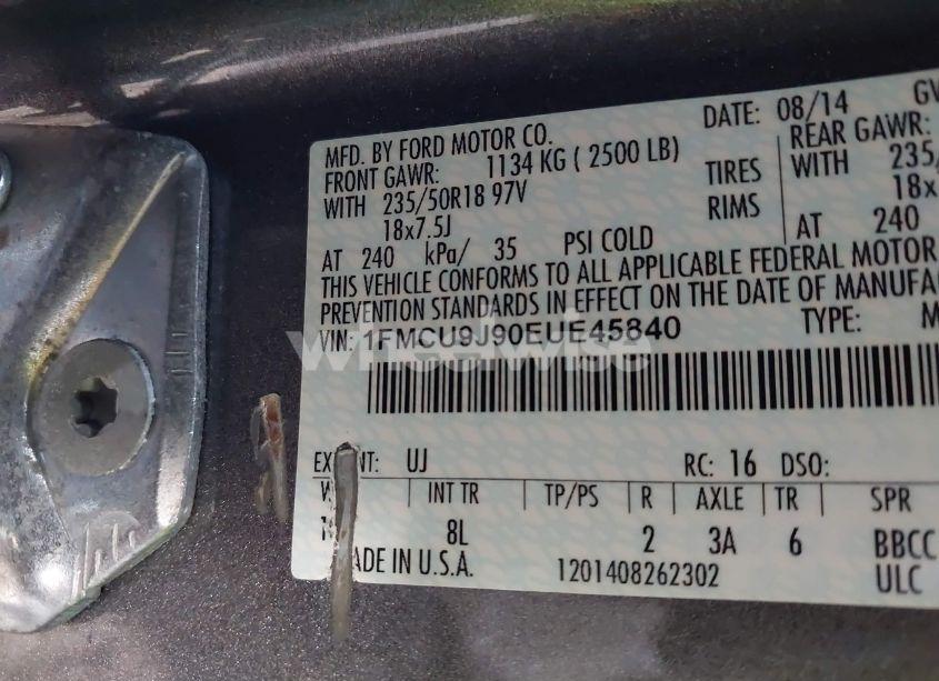 Photo 9 of 2014 Ford Escape TITANIUM (VIN 1FMCU9J90EUE45840)