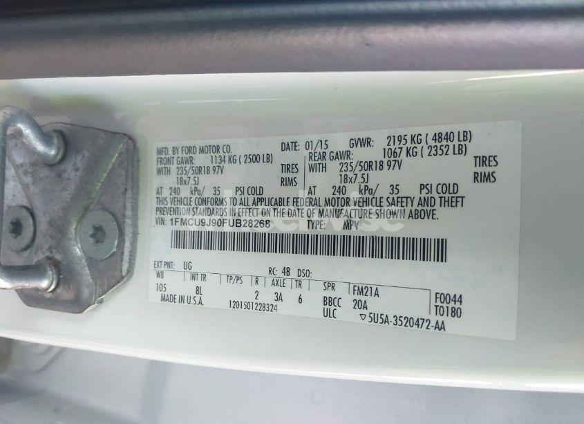 Photo 9 of 2015 Ford Escape TITANIUM (VIN 1FMCU9J90FUB28268)