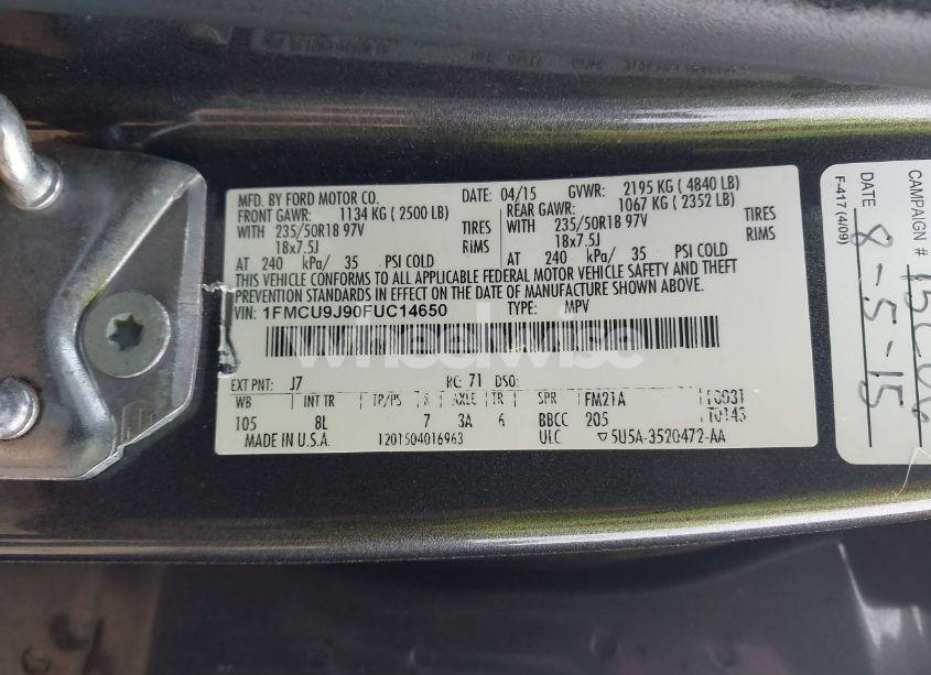 Photo 9 of 2015 Ford Escape TITANIUM (VIN 1FMCU9J90FUC14650)