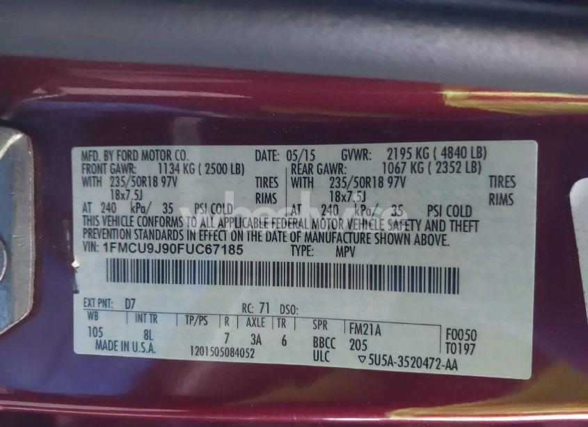 Photo 9 of 2015 Ford Escape TITANIUM (VIN 1FMCU9J90FUC67185)