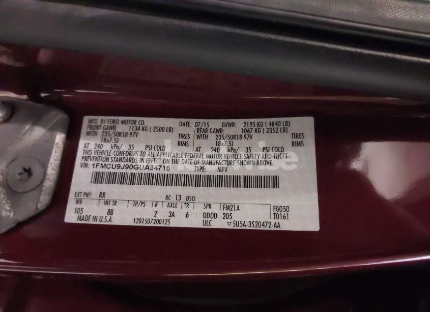 Photo 9 of 2016 Ford Escape TITANIUM (VIN 1FMCU9J90GUA34716)