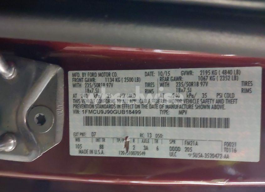 Photo 9 of 2016 Ford Escape TITANIUM (VIN 1FMCU9J90GUB18499)