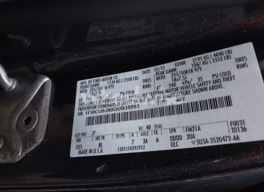 Photo 9 of 2016 Ford Escape TITANIUM (VIN 1FMCU9J90GUB35593)