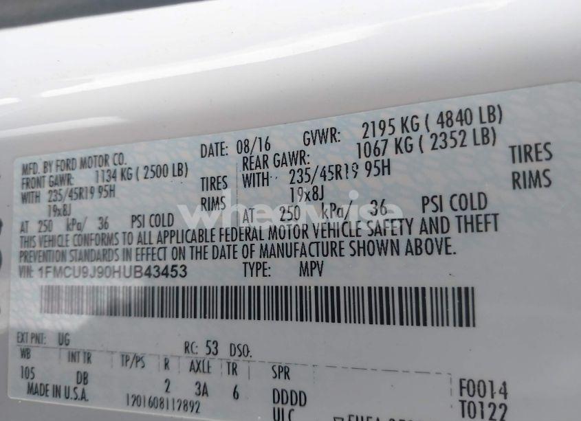 Photo 9 of 2017 Ford Escape TITANIUM (VIN 1FMCU9J90HUB43453)