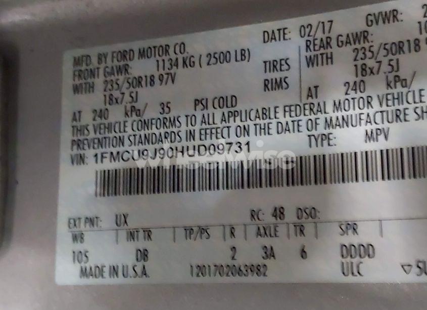 Photo 9 of 2017 Ford Escape TITANIUM (VIN 1FMCU9J90HUD09731)