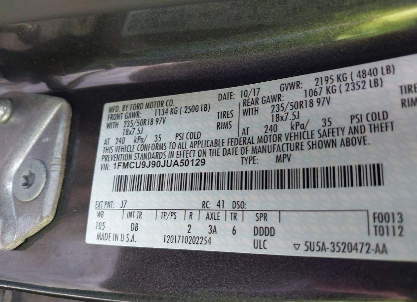 Photo 9 of 2018 Ford Escape TITANIUM (VIN 1FMCU9J90JUA50129)