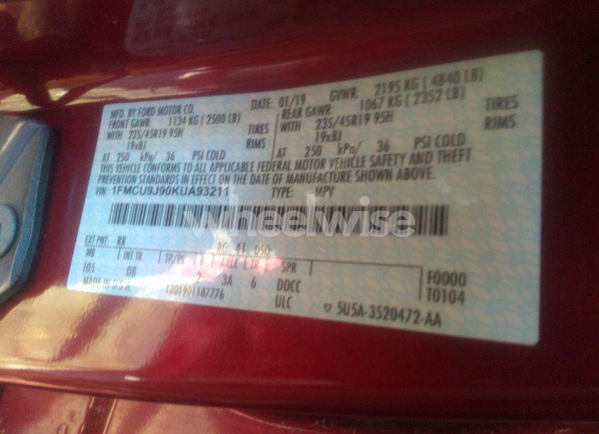 Photo 9 of 2019 Ford Escape TITANIUM (VIN 1FMCU9J90KUA93211)