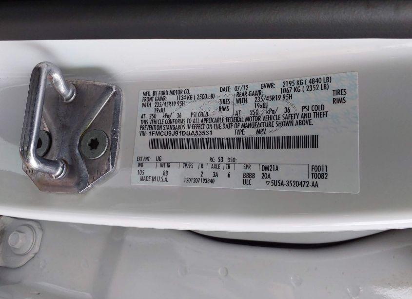 Photo 9 of 2013 Ford Escape TITANIUM (VIN 1FMCU9J91DUA53531)