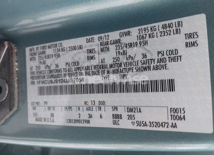 Photo 9 of 2013 Ford Escape TITANIUM (VIN 1FMCU9J91DUA97058)