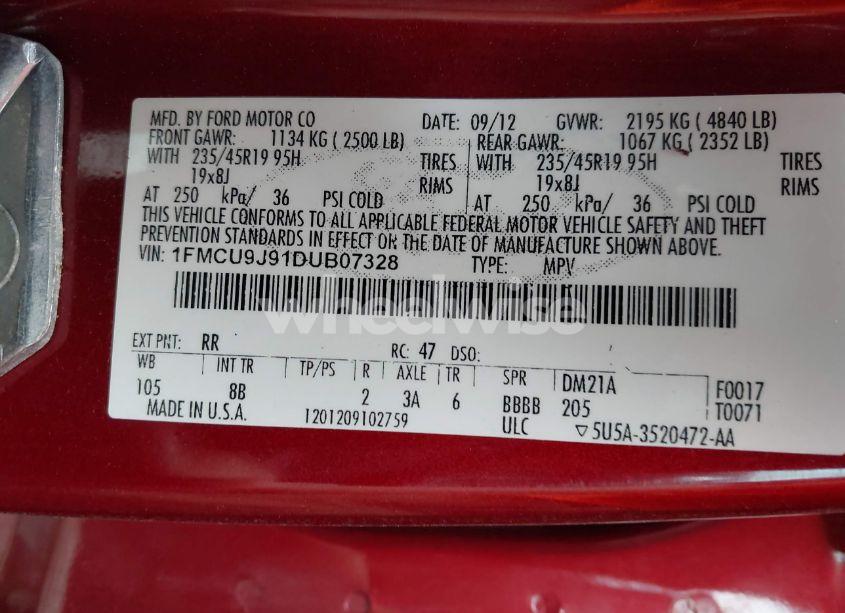 Photo 9 of 2013 Ford Escape TITANIUM (VIN 1FMCU9J91DUB07328)