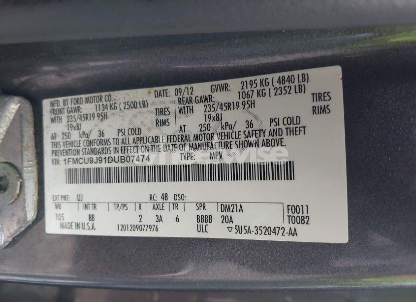 Photo 9 of 2013 Ford Escape TITANIUM (VIN 1FMCU9J91DUB07474)