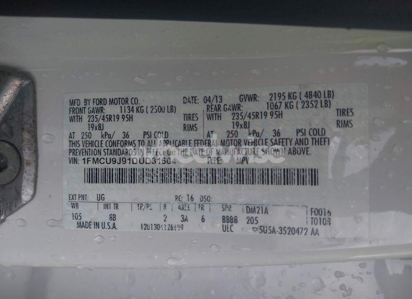 Photo 9 of 2013 Ford Escape TITANIUM (VIN 1FMCU9J91DUD31604)