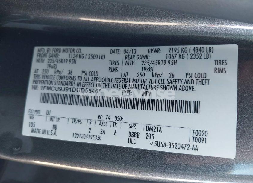 Photo 9 of 2013 Ford Escape TITANIUM (VIN 1FMCU9J91DUD55465)