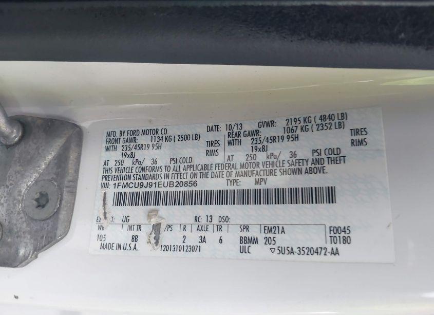 Photo 9 of 2014 Ford Escape TITANIUM (VIN 1FMCU9J91EUB20856)