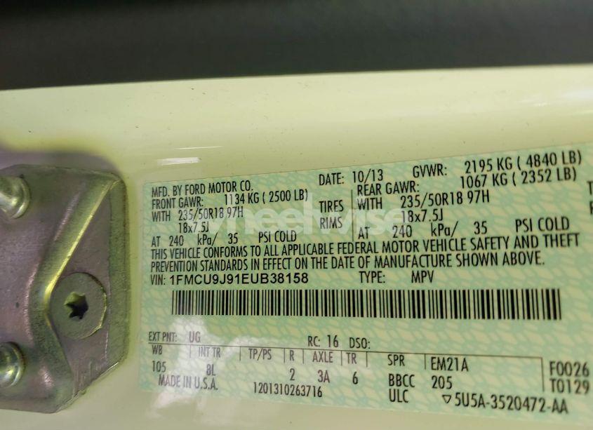 Photo 9 of 2014 Ford Escape TITANIUM (VIN 1FMCU9J91EUB38158)