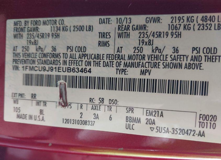 Photo 9 of 2014 Ford Escape TITANIUM (VIN 1FMCU9J91EUB63464)