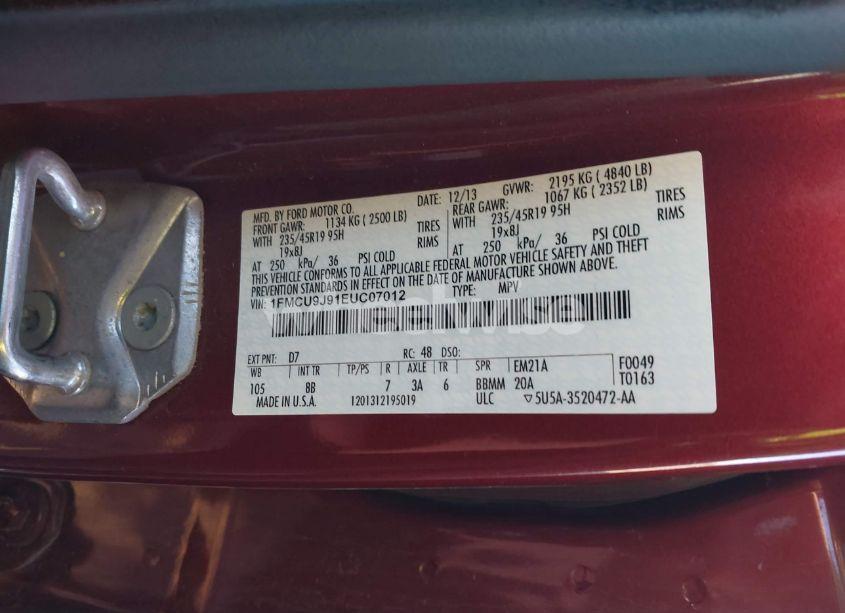 Photo 9 of 2014 Ford Escape TITANIUM (VIN 1FMCU9J91EUC07012)