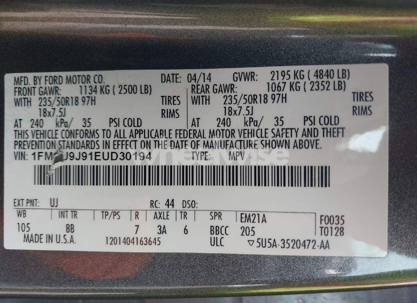 Photo 9 of 2014 Ford Escape TITANIUM (VIN 1FMCU9J91EUD30194)