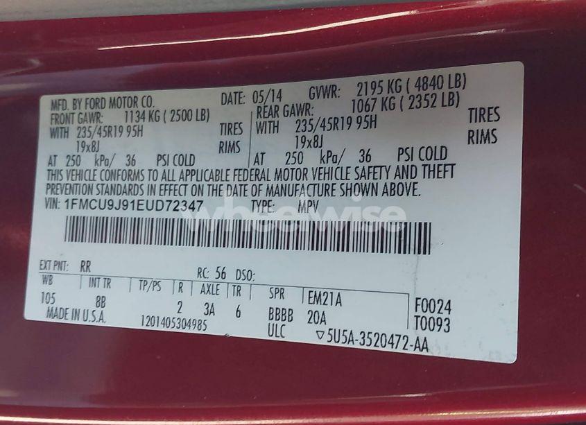 Photo 9 of 2014 Ford Escape TITANIUM (VIN 1FMCU9J91EUD72347)