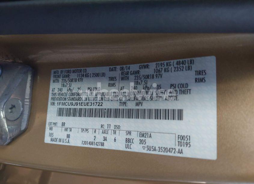 Photo 9 of 2014 Ford Escape TITANIUM (VIN 1FMCU9J91EUE31722)