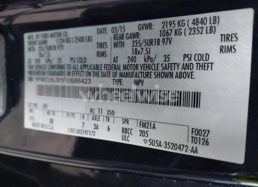 Photo 9 of 2015 Ford Escape TITANIUM (VIN 1FMCU9J91FUB86423)