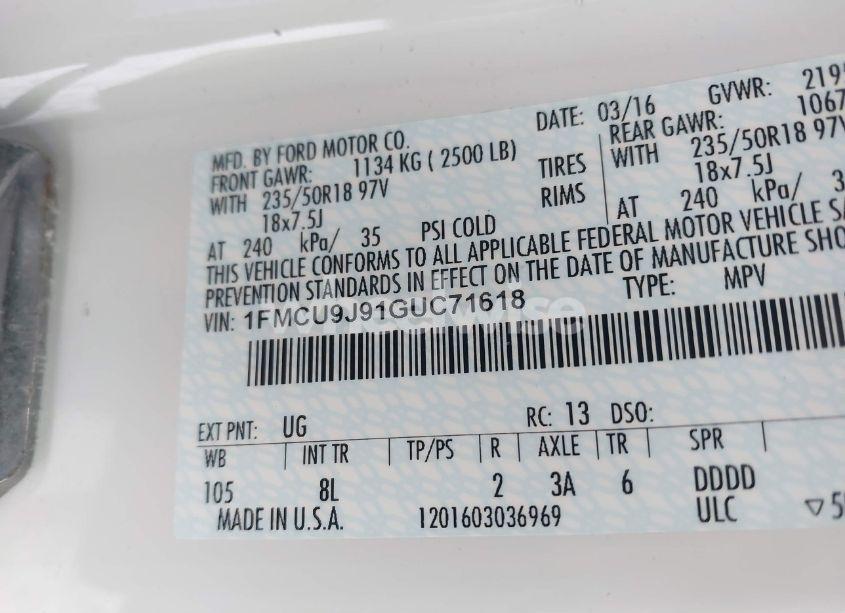 Photo 9 of 2016 Ford Escape TITANIUM (VIN 1FMCU9J91GUC71618)