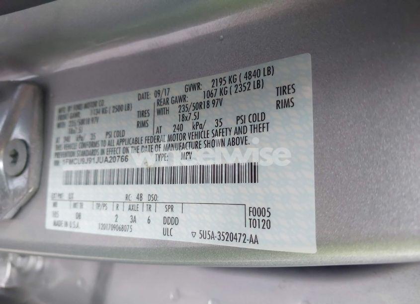 Photo 9 of 2018 Ford Escape TITANIUM (VIN 1FMCU9J91JUA20766)