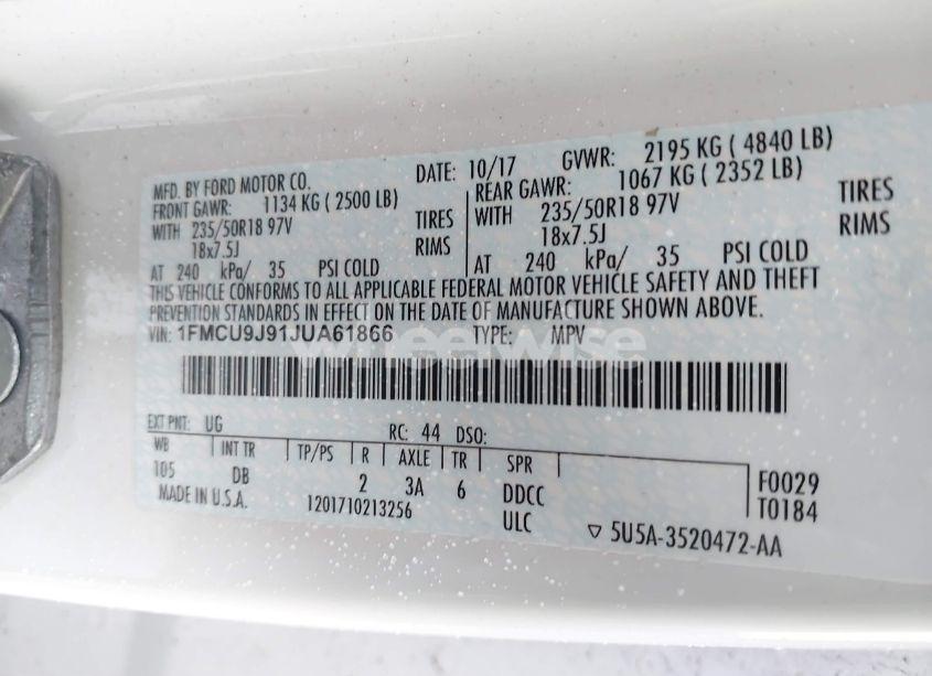 Photo 9 of 2018 Ford Escape TITANIUM (VIN 1FMCU9J91JUA61866)