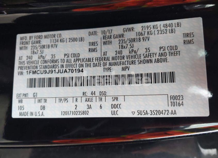 Photo 9 of 2018 Ford Escape TITANIUM (VIN 1FMCU9J91JUA70194)