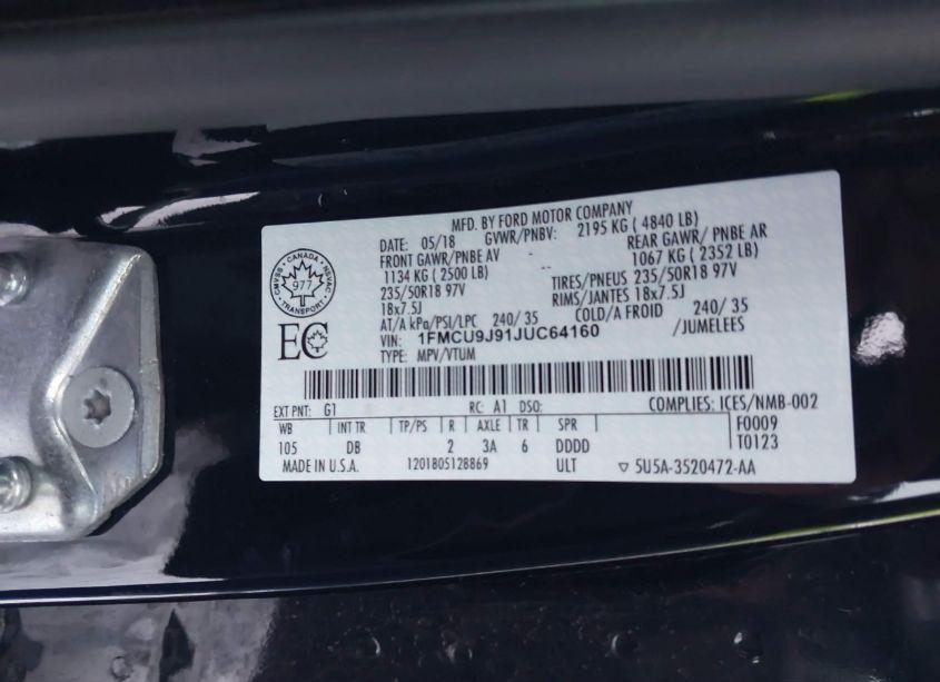 Photo 9 of 2018 Ford Escape TITANIUM (VIN 1FMCU9J91JUC64160)