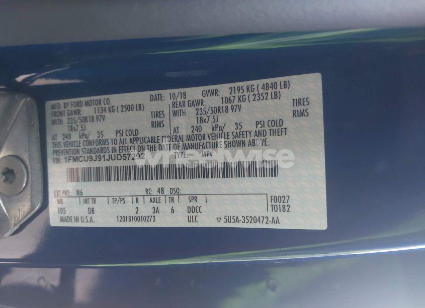 Photo 9 of 2018 Ford Escape TITANIUM (VIN 1FMCU9J91JUD57292)