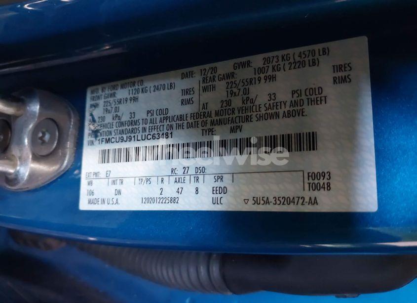 Photo 9 of 2020 Ford Escape TITANIUM (VIN 1FMCU9J91LUC63481)