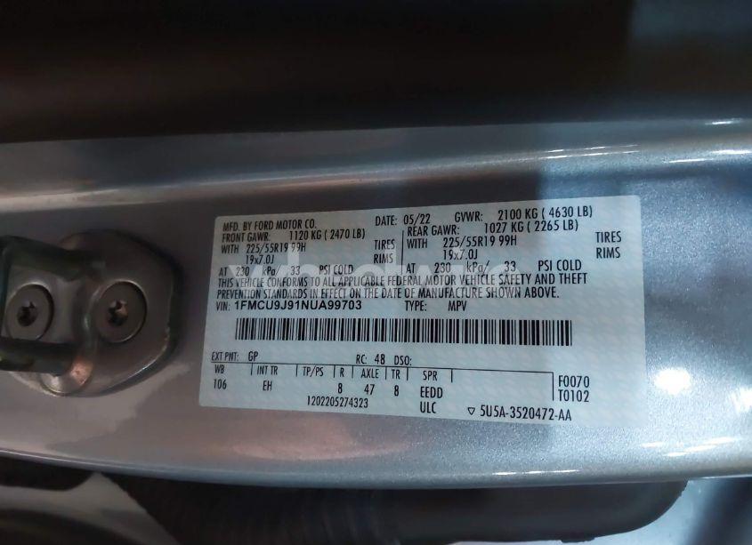 Photo 9 of 2022 Ford Escape TITANIUM (VIN 1FMCU9J91NUA99703)