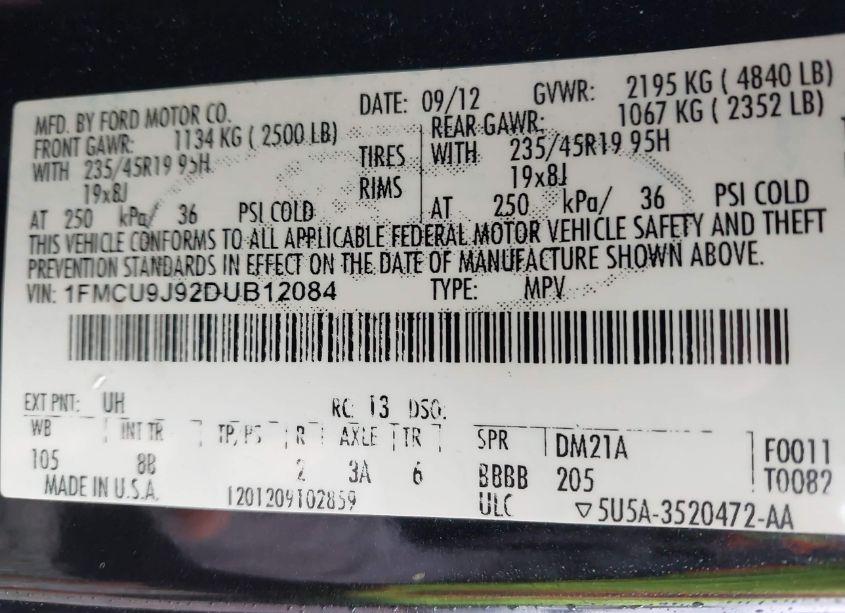 Photo 9 of 2013 Ford Escape TITANIUM (VIN 1FMCU9J92DUB12084)