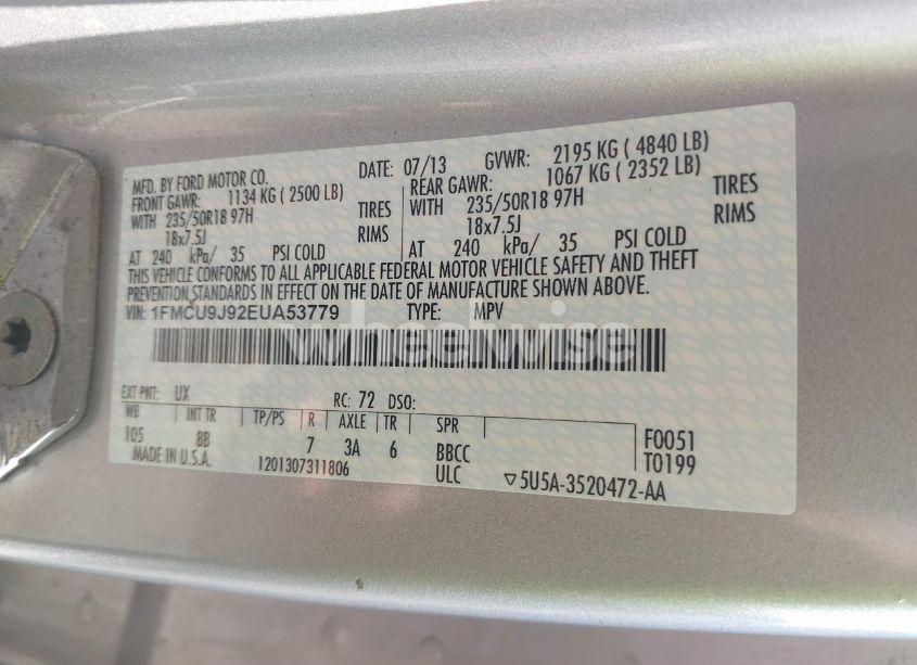 Photo 9 of 2014 Ford Escape TITANIUM (VIN 1FMCU9J92EUA53779)