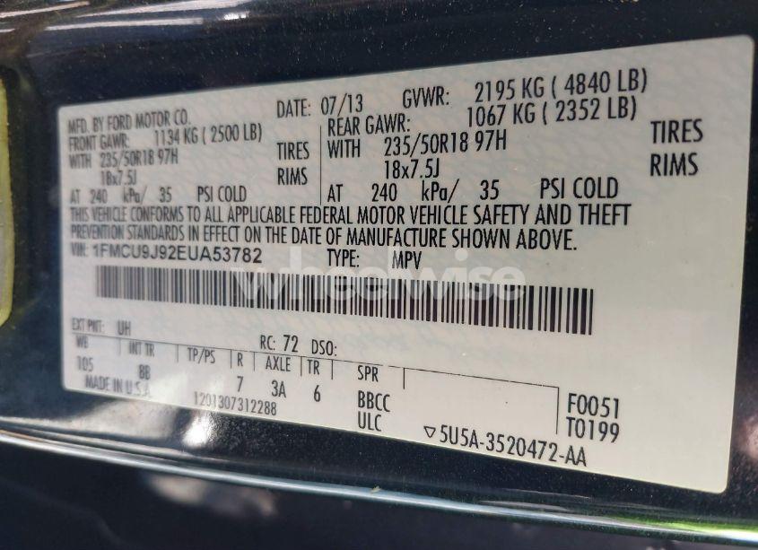 Photo 9 of 2014 Ford Escape TITANIUM (VIN 1FMCU9J92EUA53782)