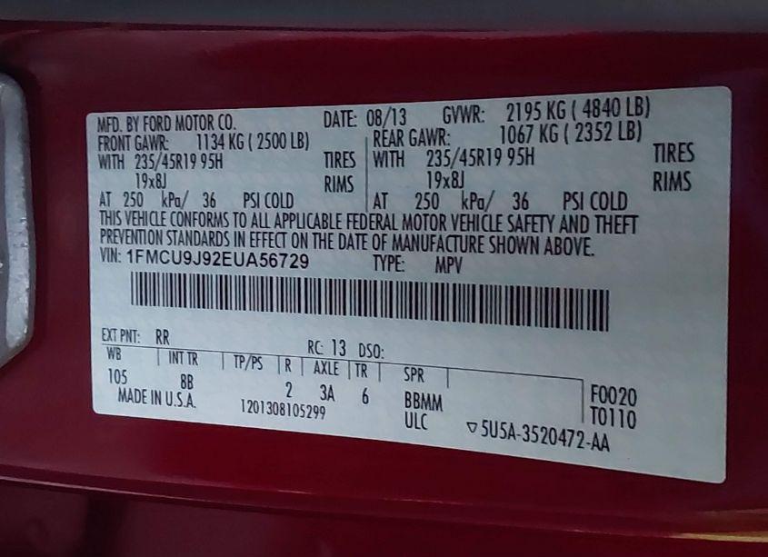 Photo 9 of 2014 Ford Escape TITANIUM (VIN 1FMCU9J92EUA56729)