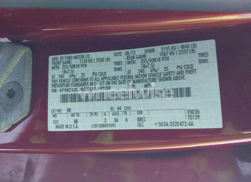 Photo 9 of 2014 Ford Escape TITANIUM (VIN 1FMCU9J92EUA59839)