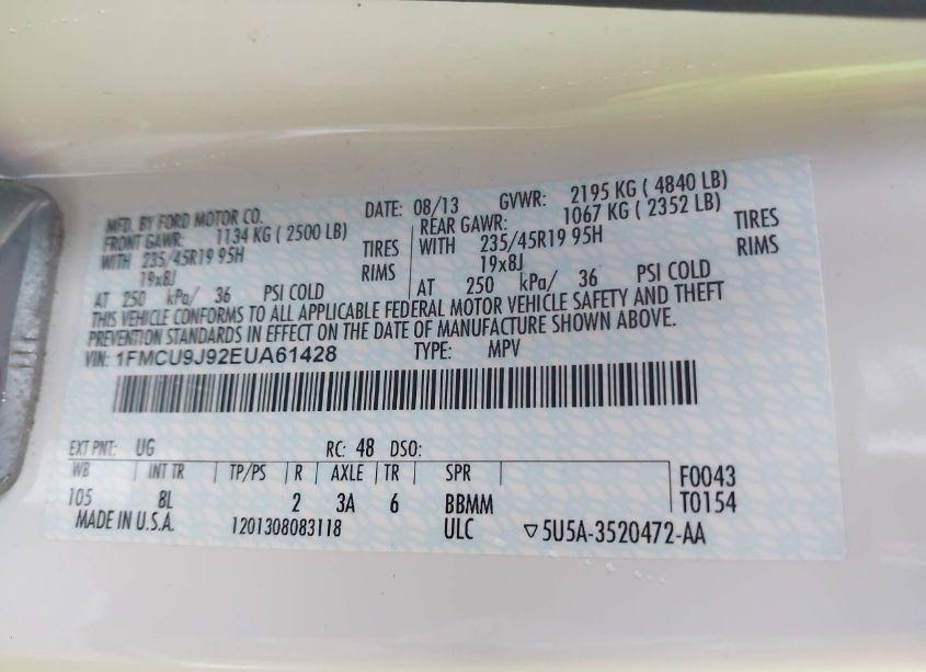 Photo 9 of 2014 Ford Escape TITANIUM (VIN 1FMCU9J92EUA61428)