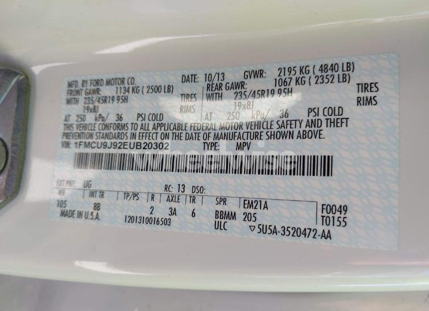 Photo 9 of 2014 Ford Escape TITANIUM (VIN 1FMCU9J92EUB20302)