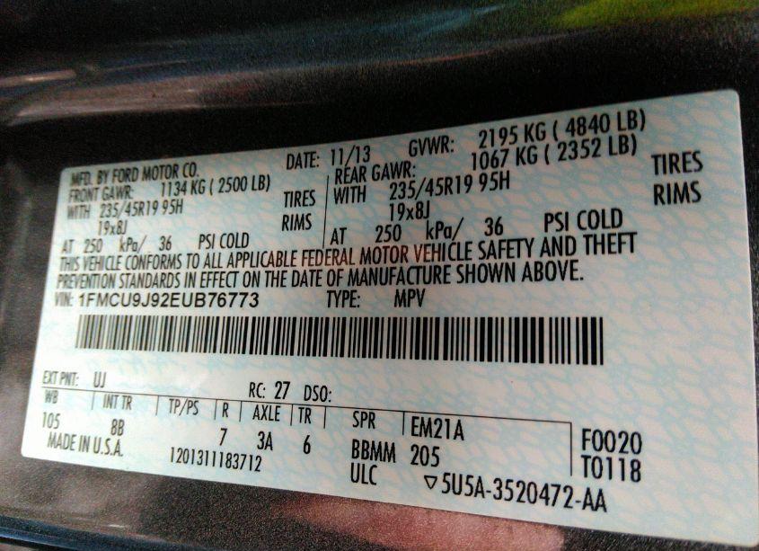 Photo 9 of 2014 Ford Escape TITANIUM (VIN 1FMCU9J92EUB76773)