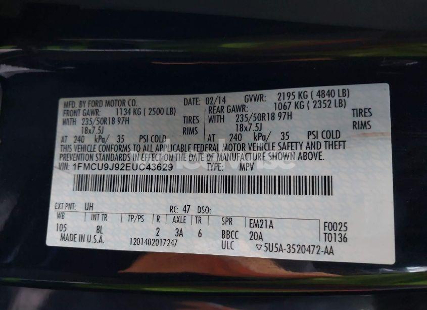 Photo 9 of 2014 Ford Escape TITANIUM (VIN 1FMCU9J92EUC43629)