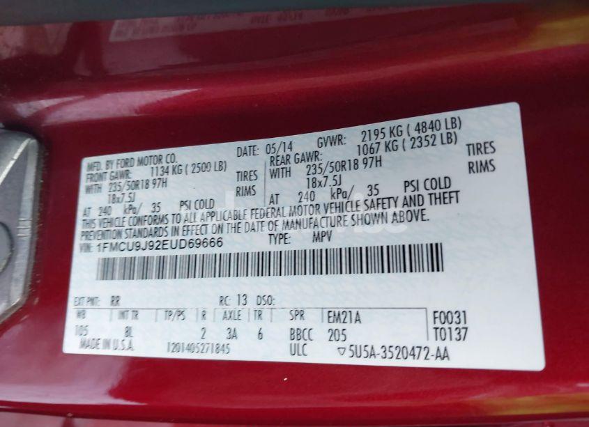 Photo 9 of 2014 Ford Escape TITANIUM (VIN 1FMCU9J92EUD69666)