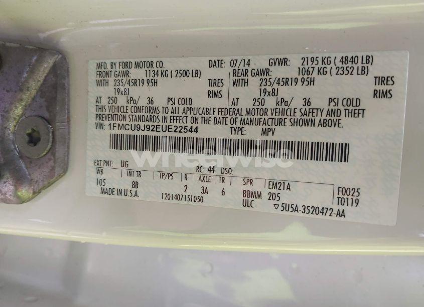 Photo 9 of 2014 Ford Escape TITANIUM (VIN 1FMCU9J92EUE22544)