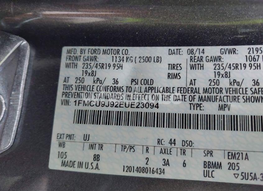 Photo 9 of 2014 Ford Escape TITANIUM (VIN 1FMCU9J92EUE23094)